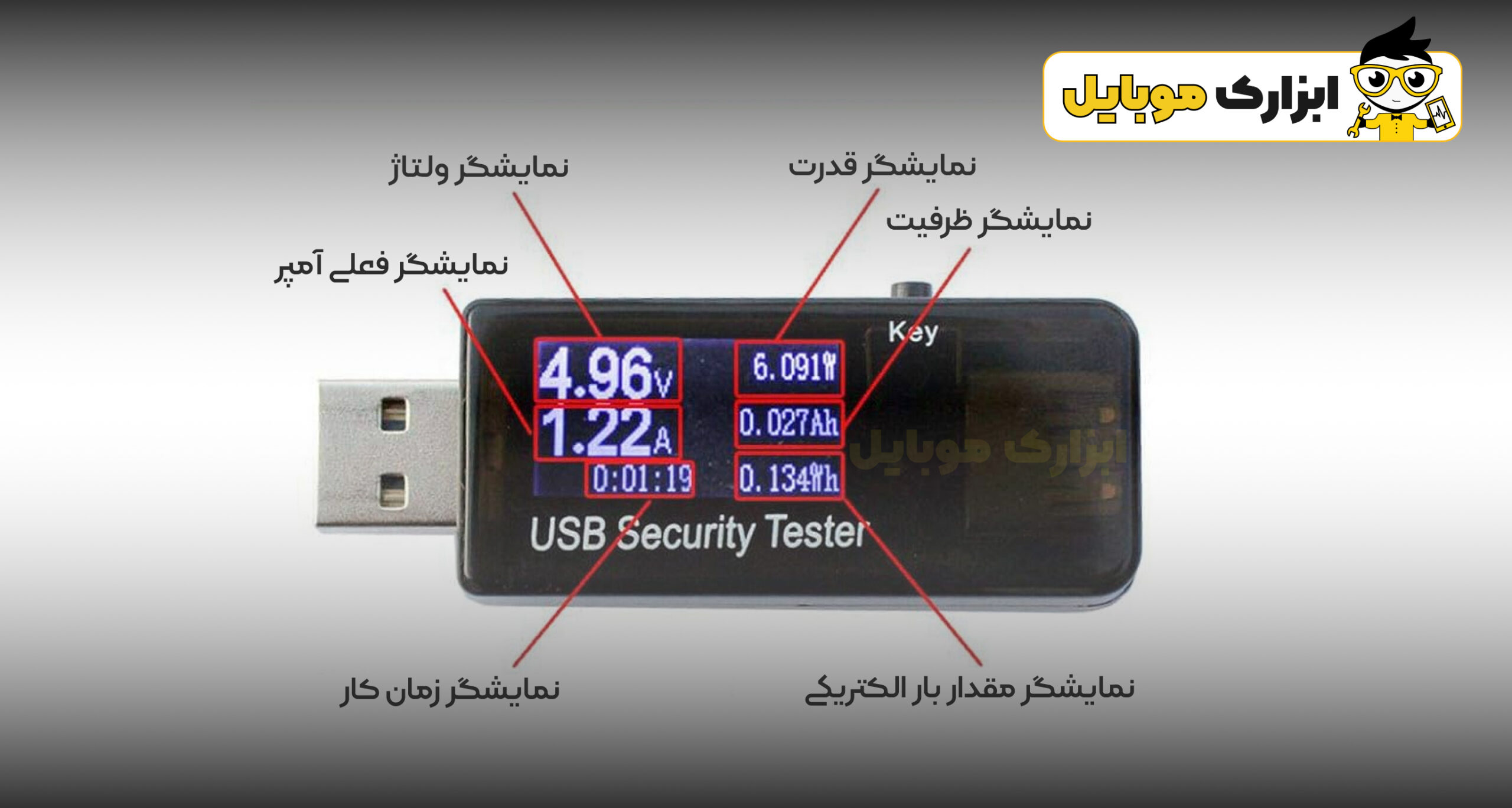 عملکرد تستر usb و خروجی ولتاژ و آمپر - ابزارک موبایل